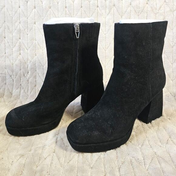 Dolce Vita Ulyses Suede Platform Boot Womens 9 Chunky Heel Black Retro Mod 70s - Picture 1 of 7